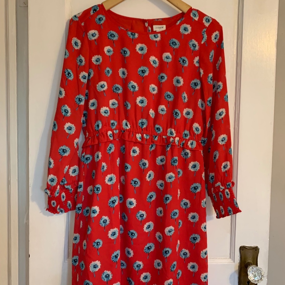J. Crew Women’s Long Sleeved Red Dandelion Print Dress Size 6